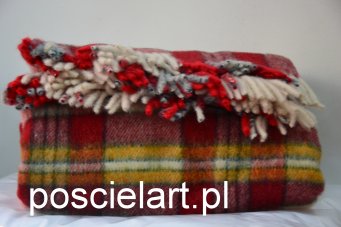 Koc wełna kratka czerwona